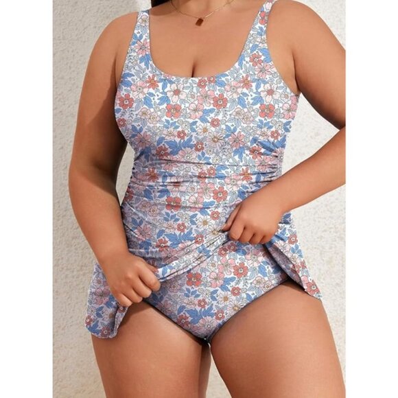 2XL Swimdress Floral One Piece Tummy Control Skirted Swimsuit NWT - Picture 2 of 3